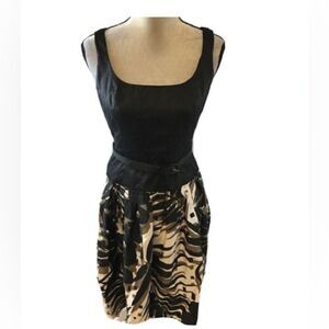 Anne Klein belted Women's Black/Brown Sleeveless Zip Close Dress Size 6